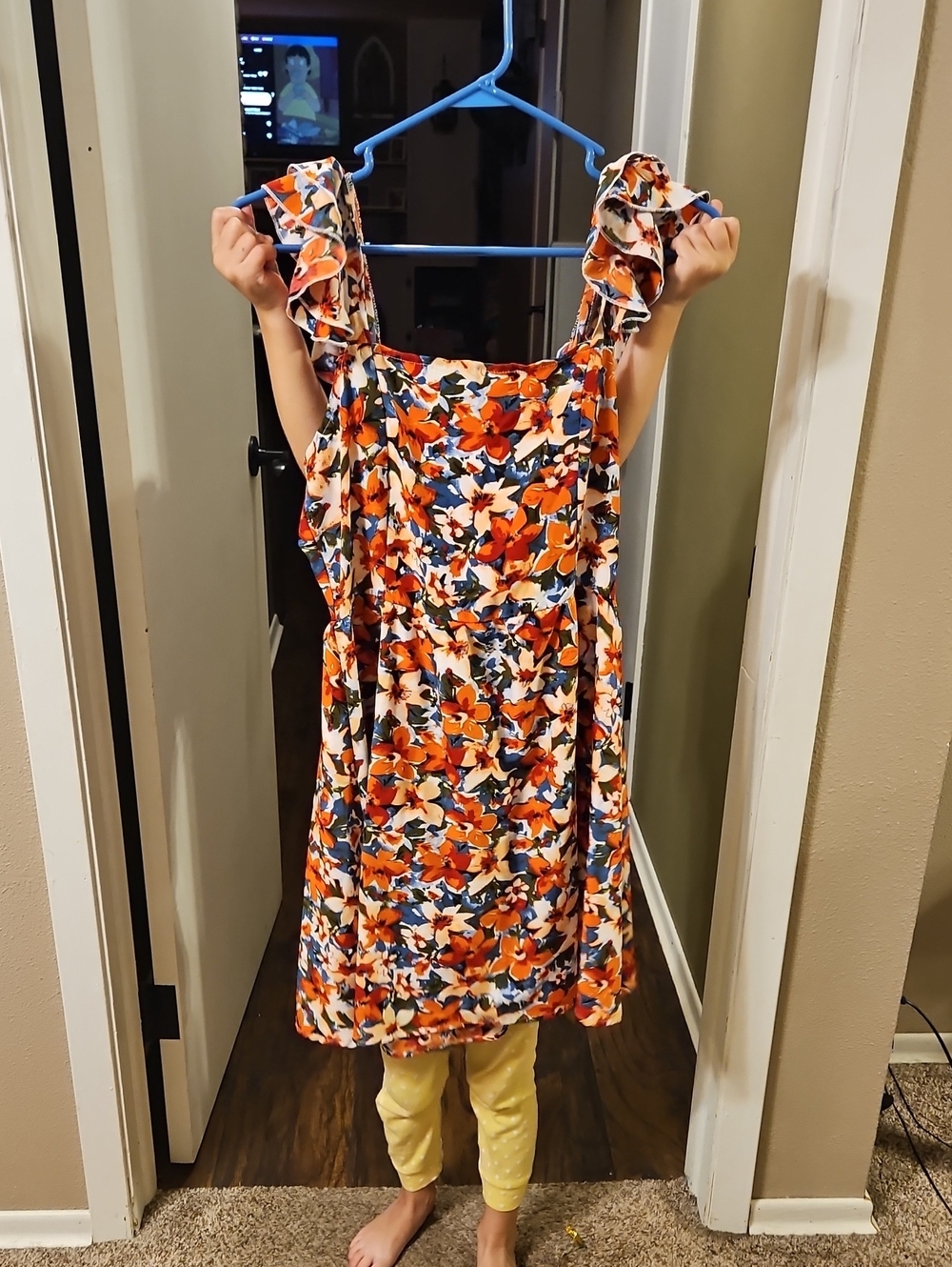SHEIN Orange Floral Ruffle-Shoulder Mini Dress
